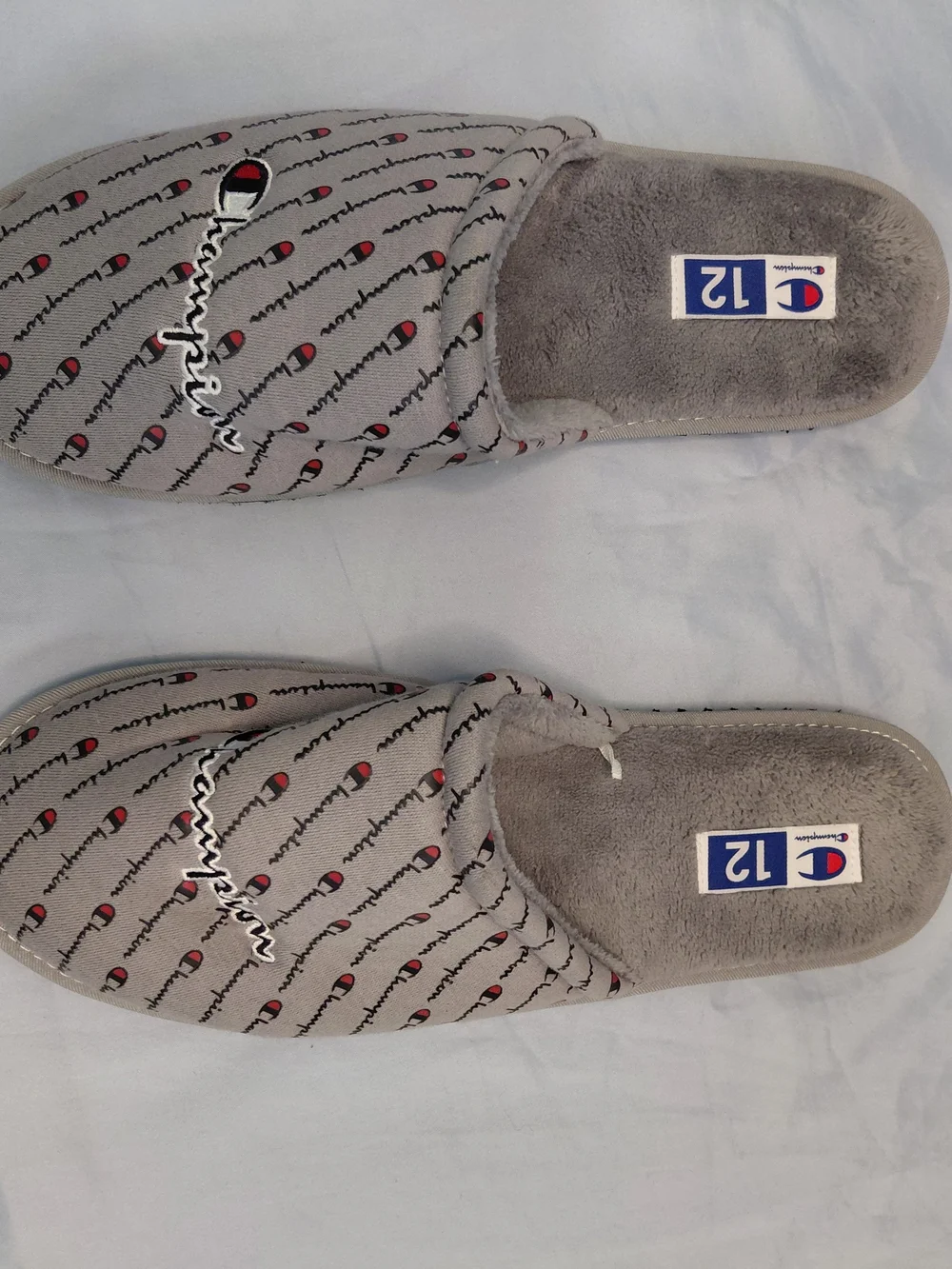 Champion Grey Logo Slip-On Slippers (Size 12)
